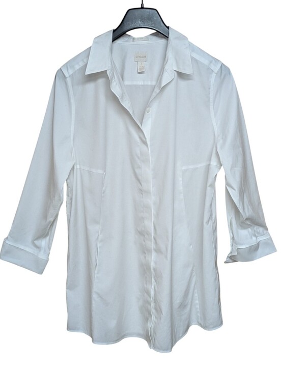 Chico's Tops - Chicos White Tunic Length Button Front Side Pocket Top Size 3 16/XL